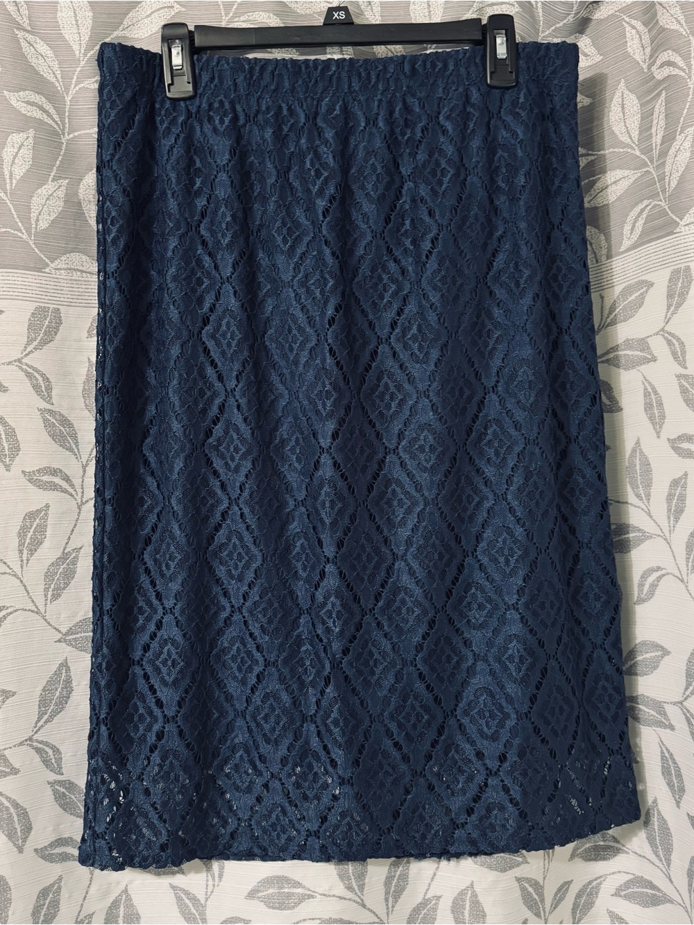 Navy Lace Midi Skirt